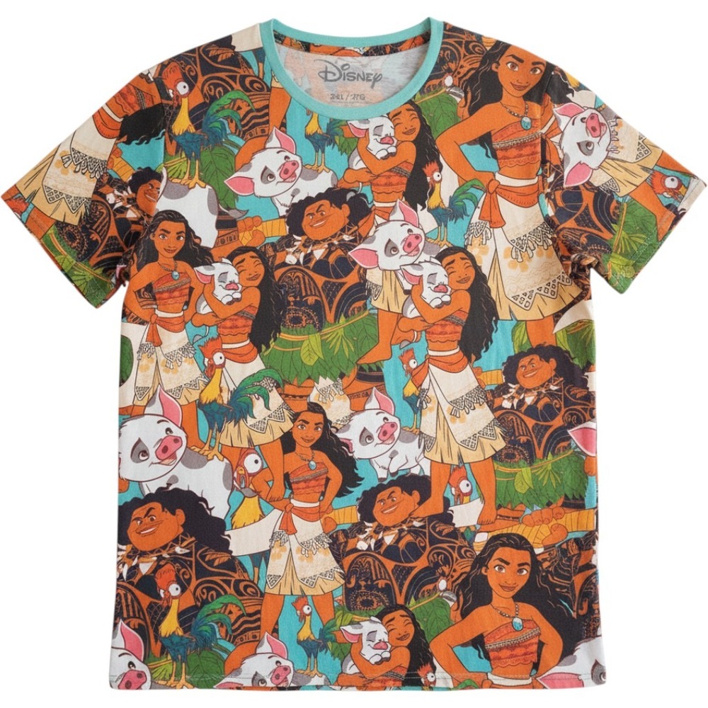 Disney Moana Cakeworthy All Over Print T-Shirt Mens 2XL Maui Pua Hei Hei Tee